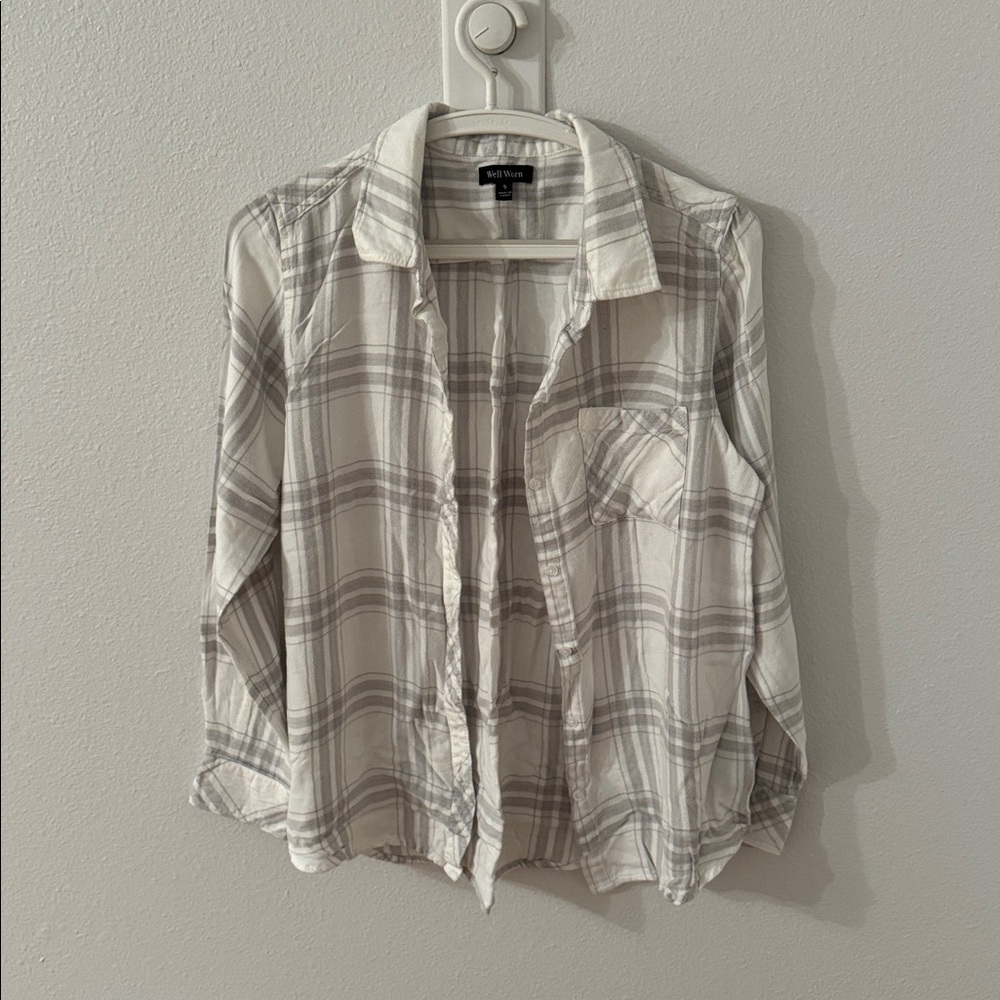 Well Worn Gray and White Plaid Shirt